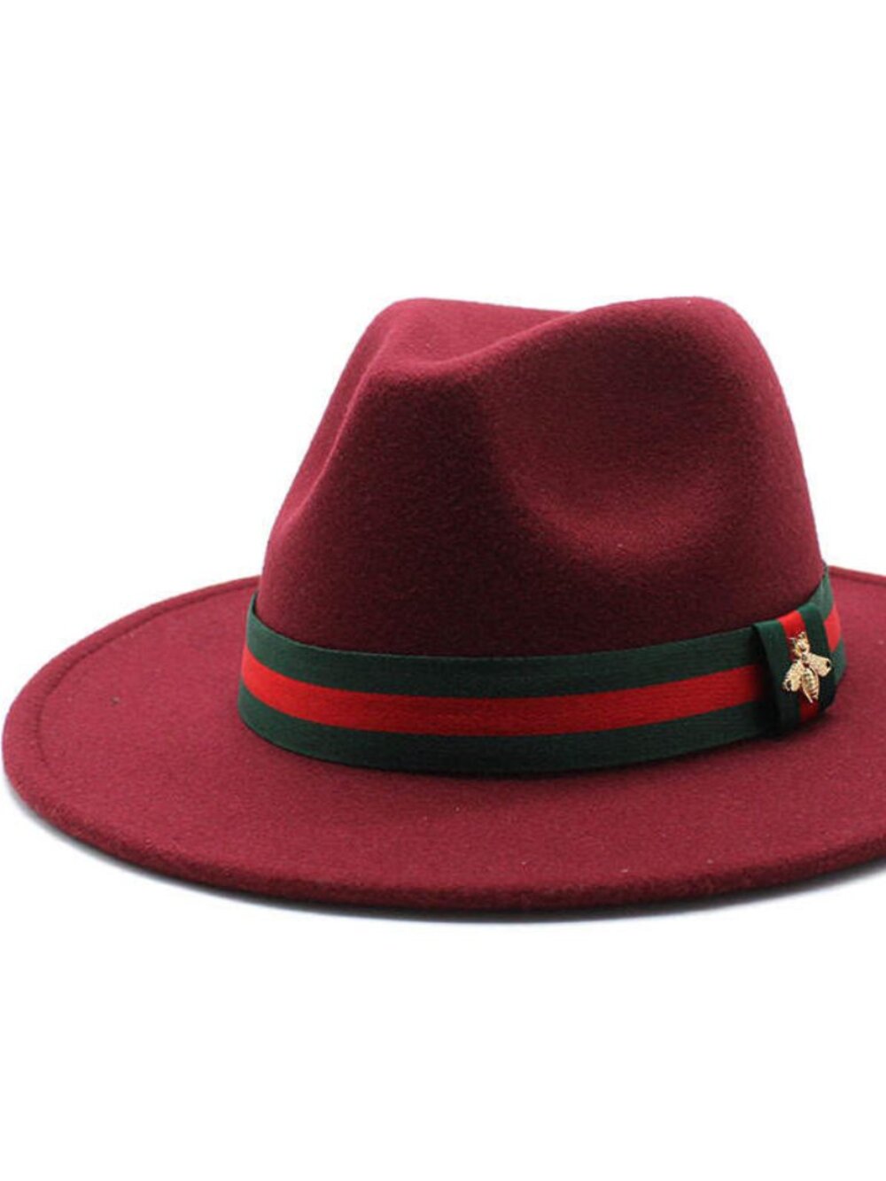 Burgundy Wide Brim Panama Felt Fedora Hat w/ Removable Band